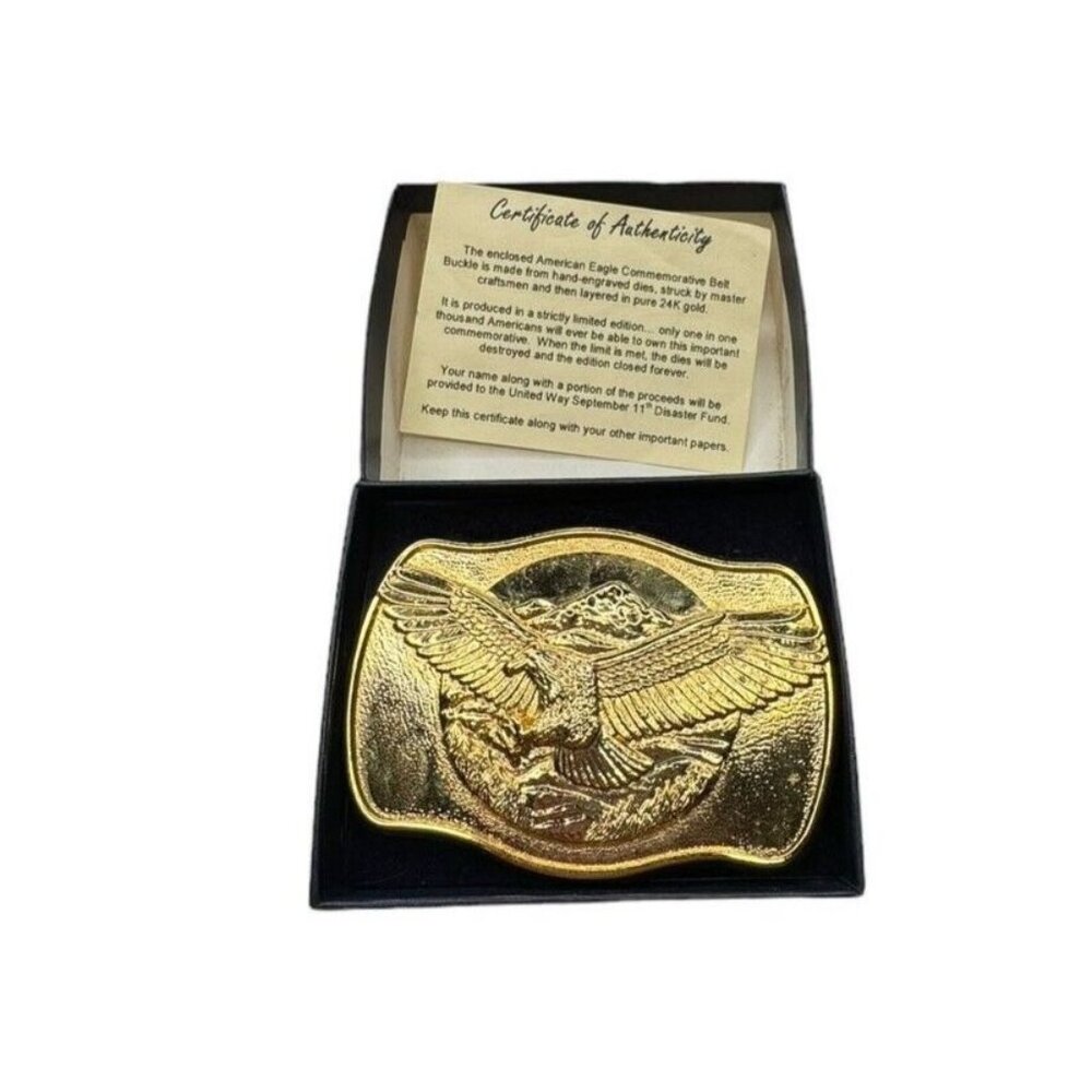 Vintage American Eagle 24K Gold Layered Commemorative Belt Buckle Sept 11 2001